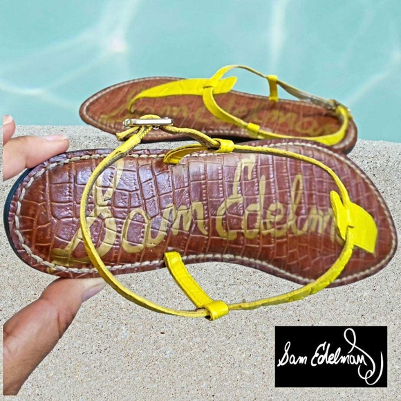Sam Edelman Size 8.5 M Gigi T Bar Yellow Crocodile Leather Thong Sandals - Picture 7 of 12